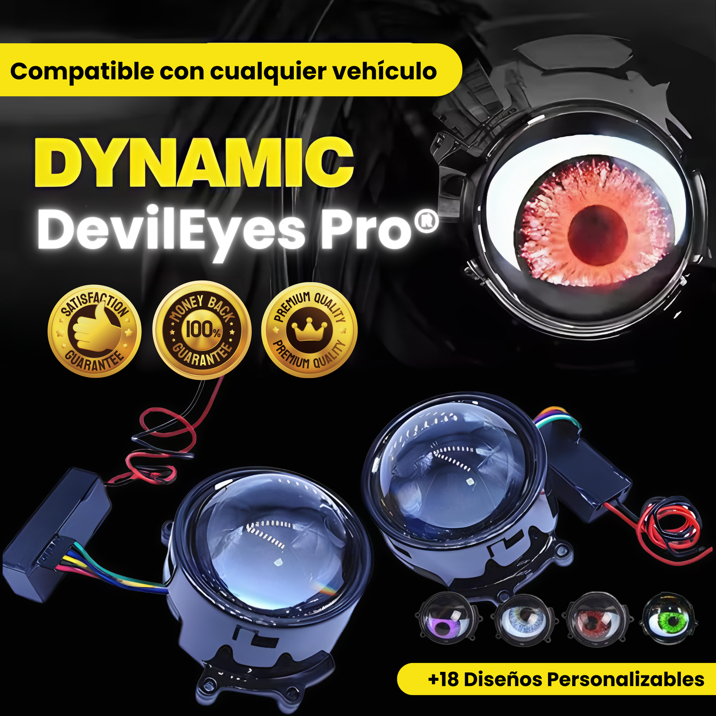 DevilEyes Pro® Faros animados, personalizables y con control WiFi.